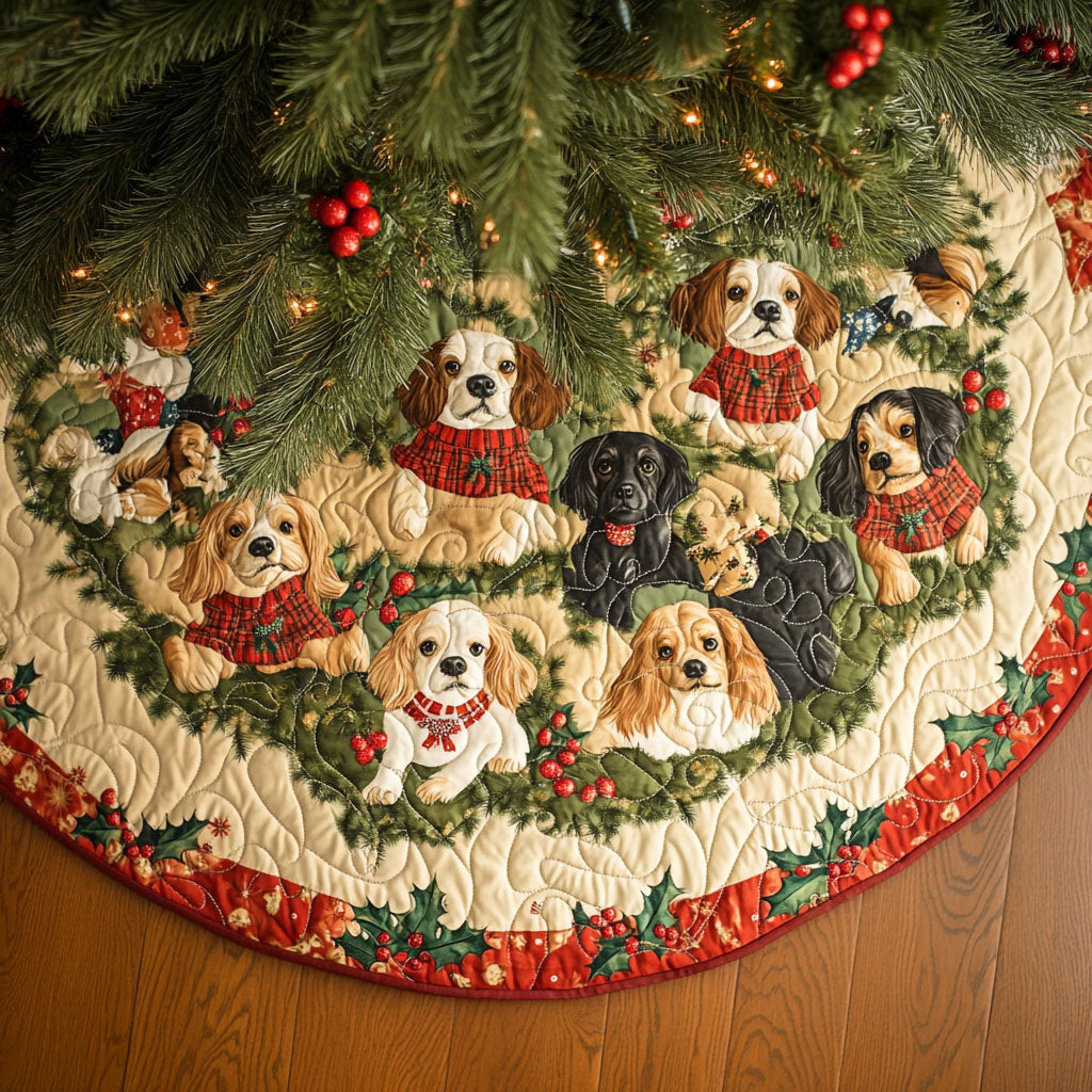 Spaniel Treasure Quilted Christmas Tree Skirt NCU0PT1671