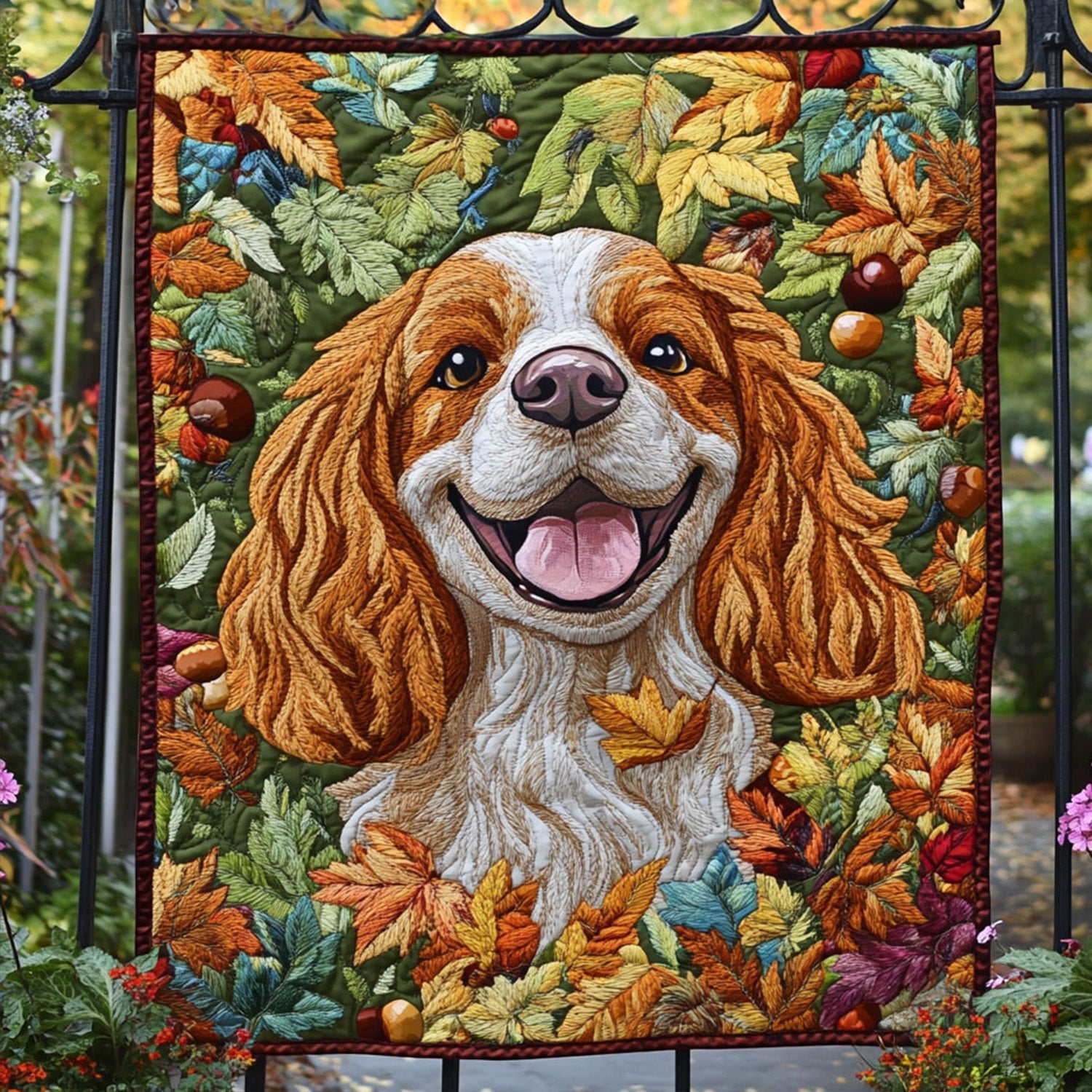 Spaniel in Autumn Fields Quilted Blanket NCU0PT1756