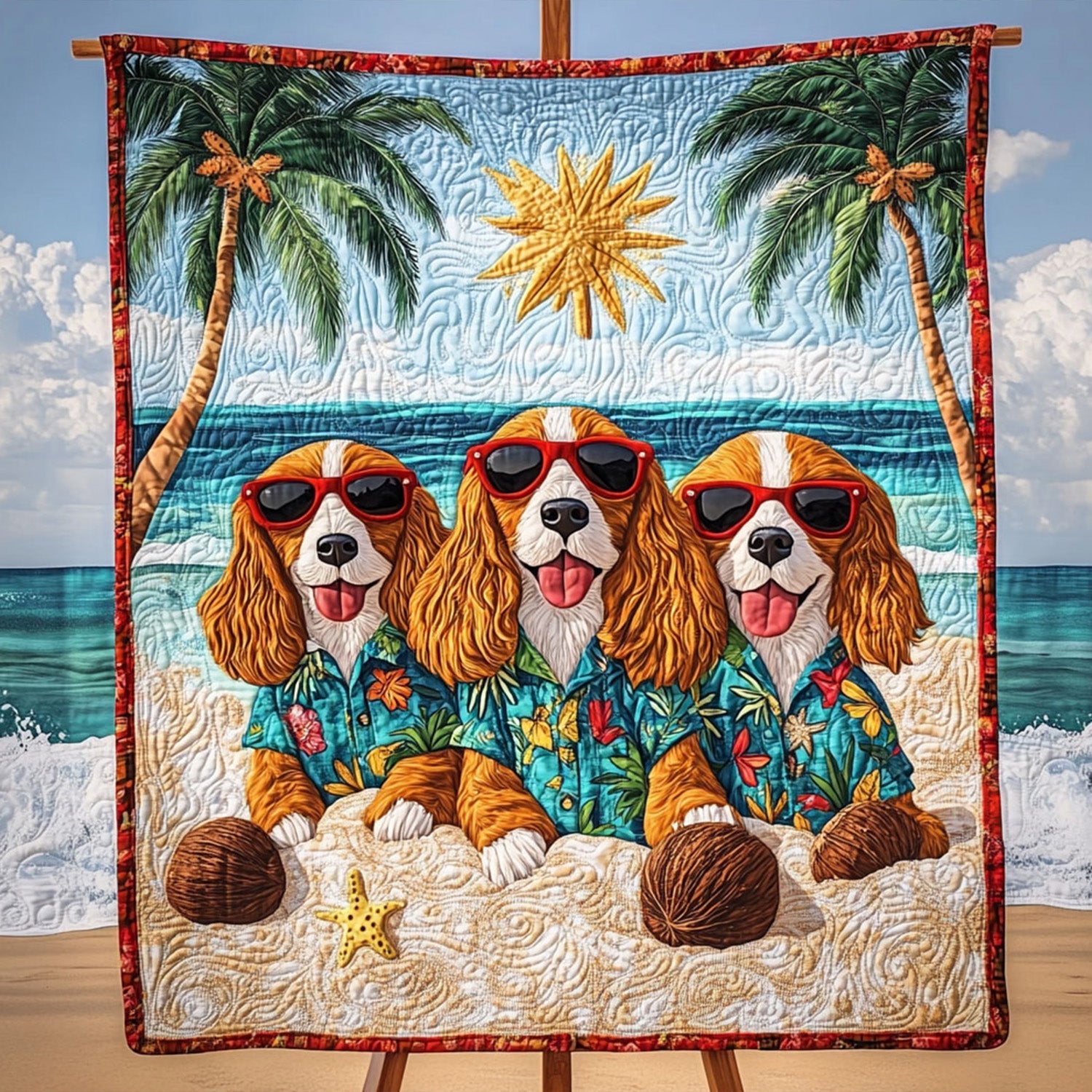 Spaniel in Beach Quilted Blanket NCU0PT1757