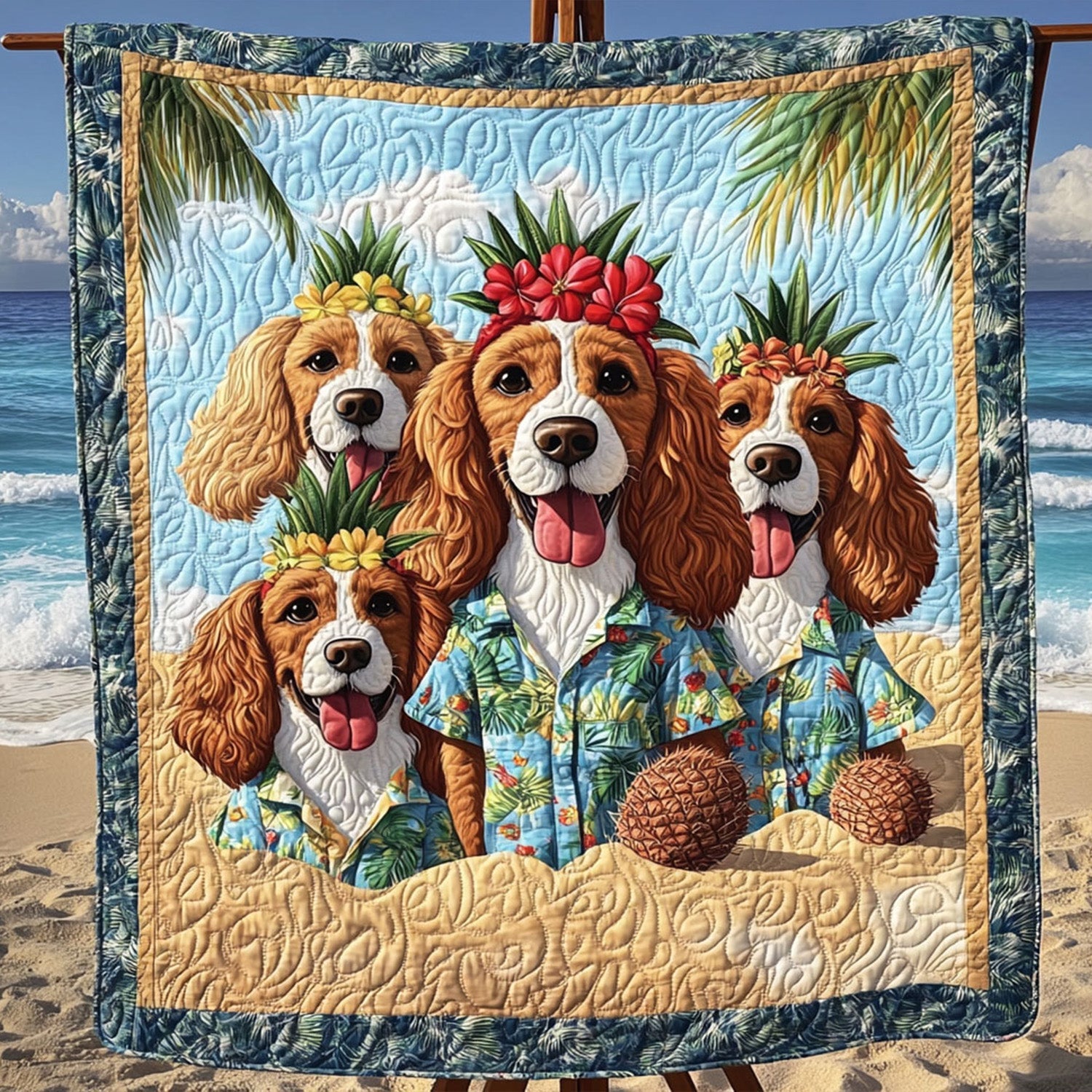 Spaniel in Rustic Fields Quilted Blanket NCU0PT1758