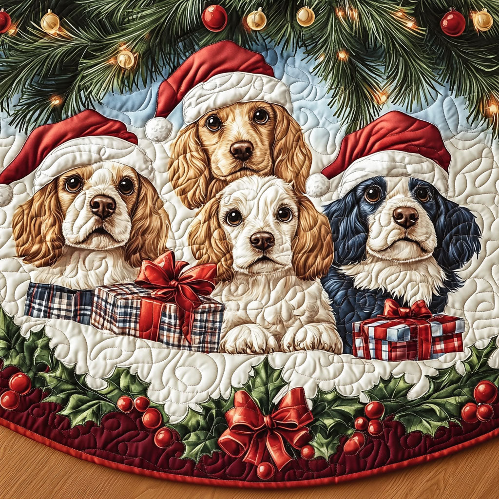 Spaniel in Snow Quilted Christmas Tree Skirt NCU0PT1703