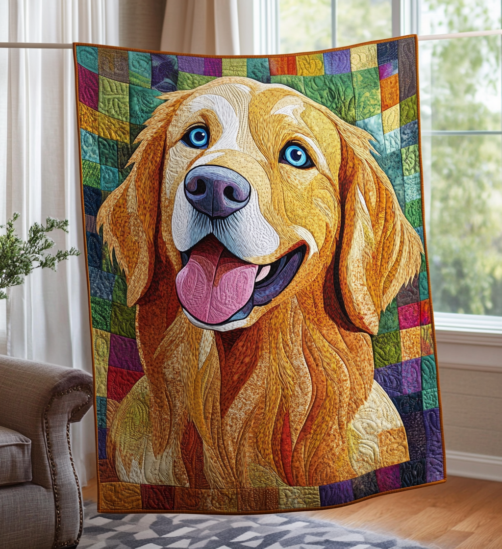 Sparkling Golden Retriever Quilted Blanket NCU0DV491