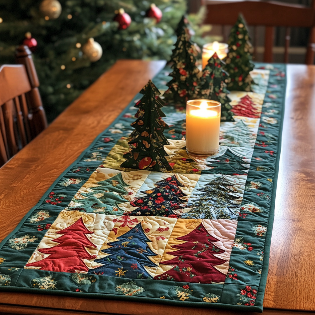 Sparkling Pines Quilted Table Runner NCU0VH208