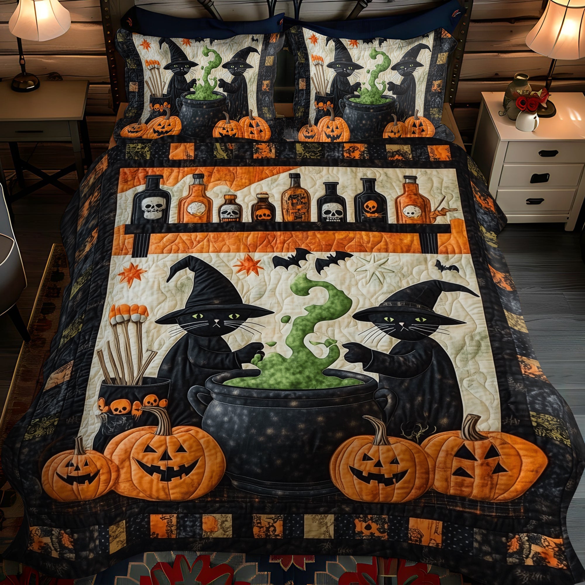 Spells and Purrs 3-Piece Quilted Bedding Set NCU0TH1665