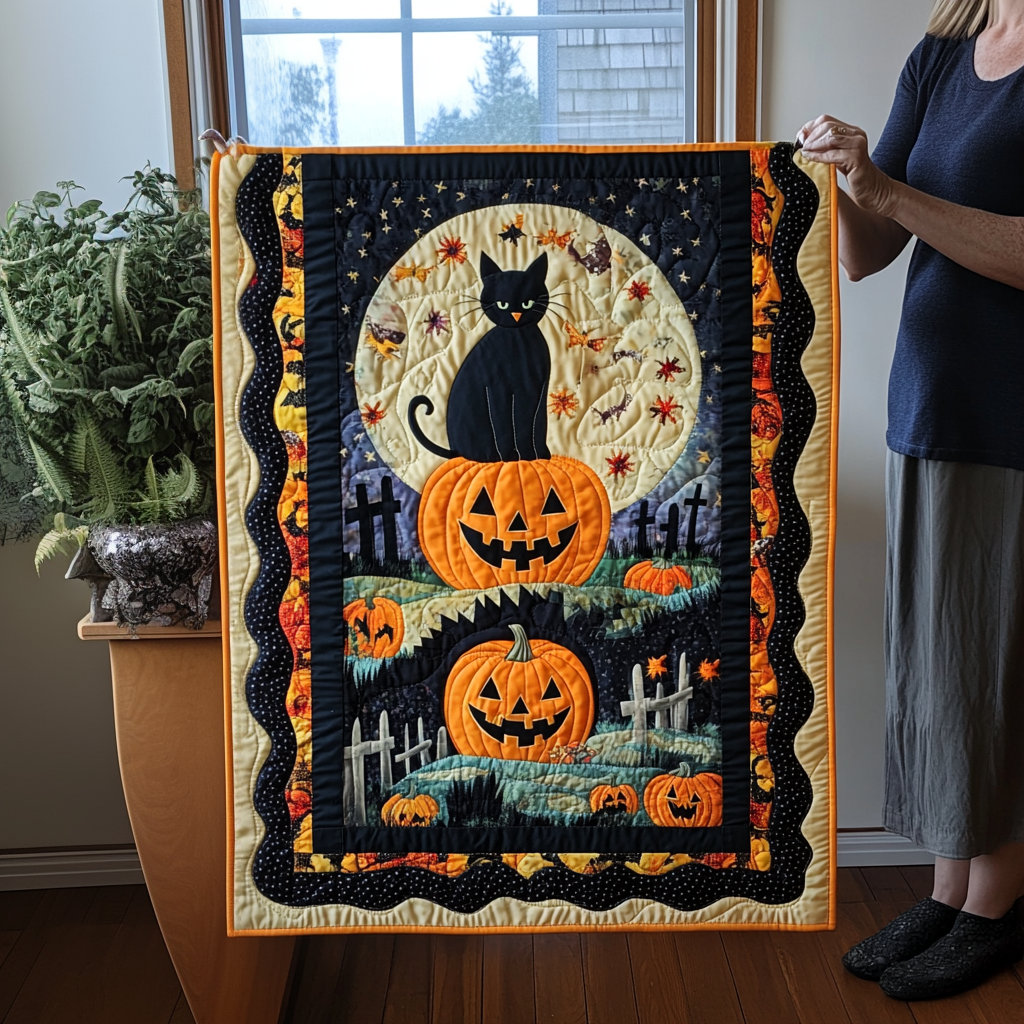 Spooky Black Cat Quilted Table Runner NCU0PD685