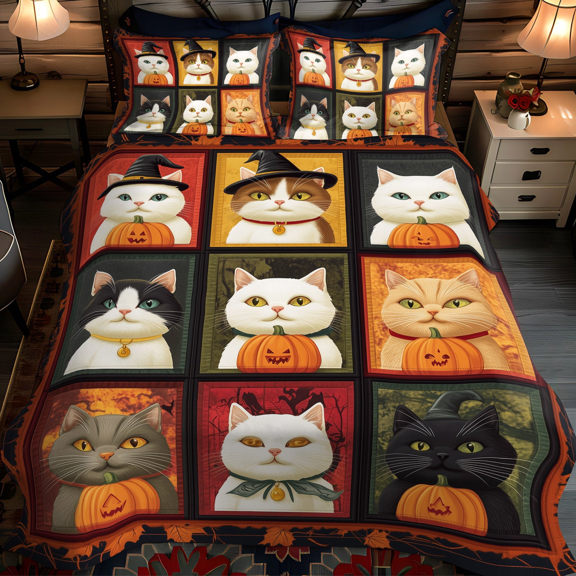 Spooky Cat Companions 3-Piece Quilted Bedding Set NCU0TL1176