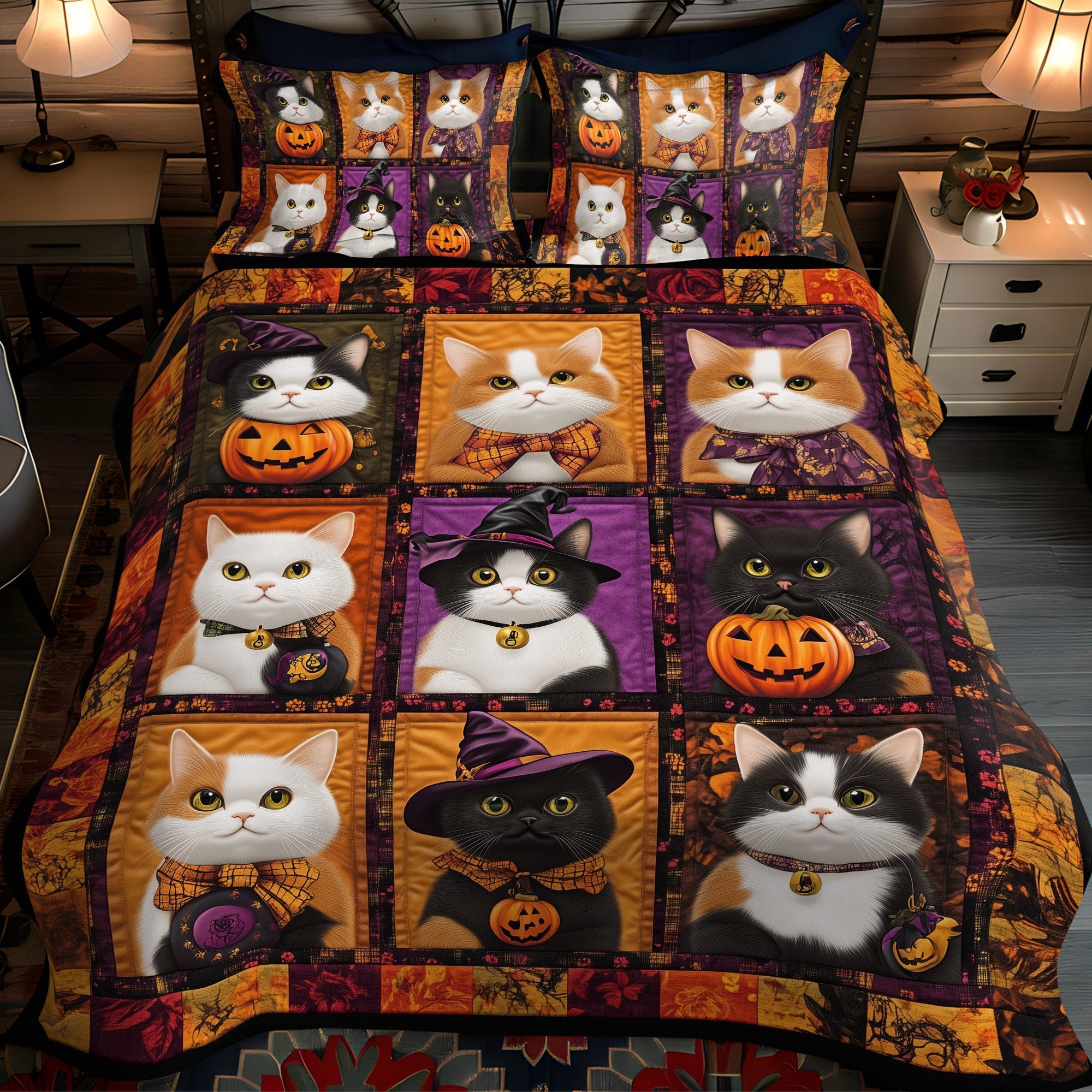 Spooky Cats 3-Piece Quilted Bedding Set NCU0TL1171