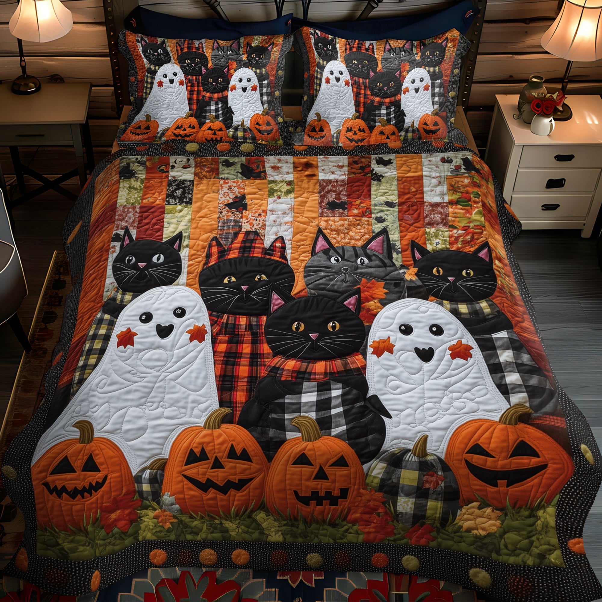 Spooky Feline 3-Piece Quilted Bedding Set NCU0TH1667