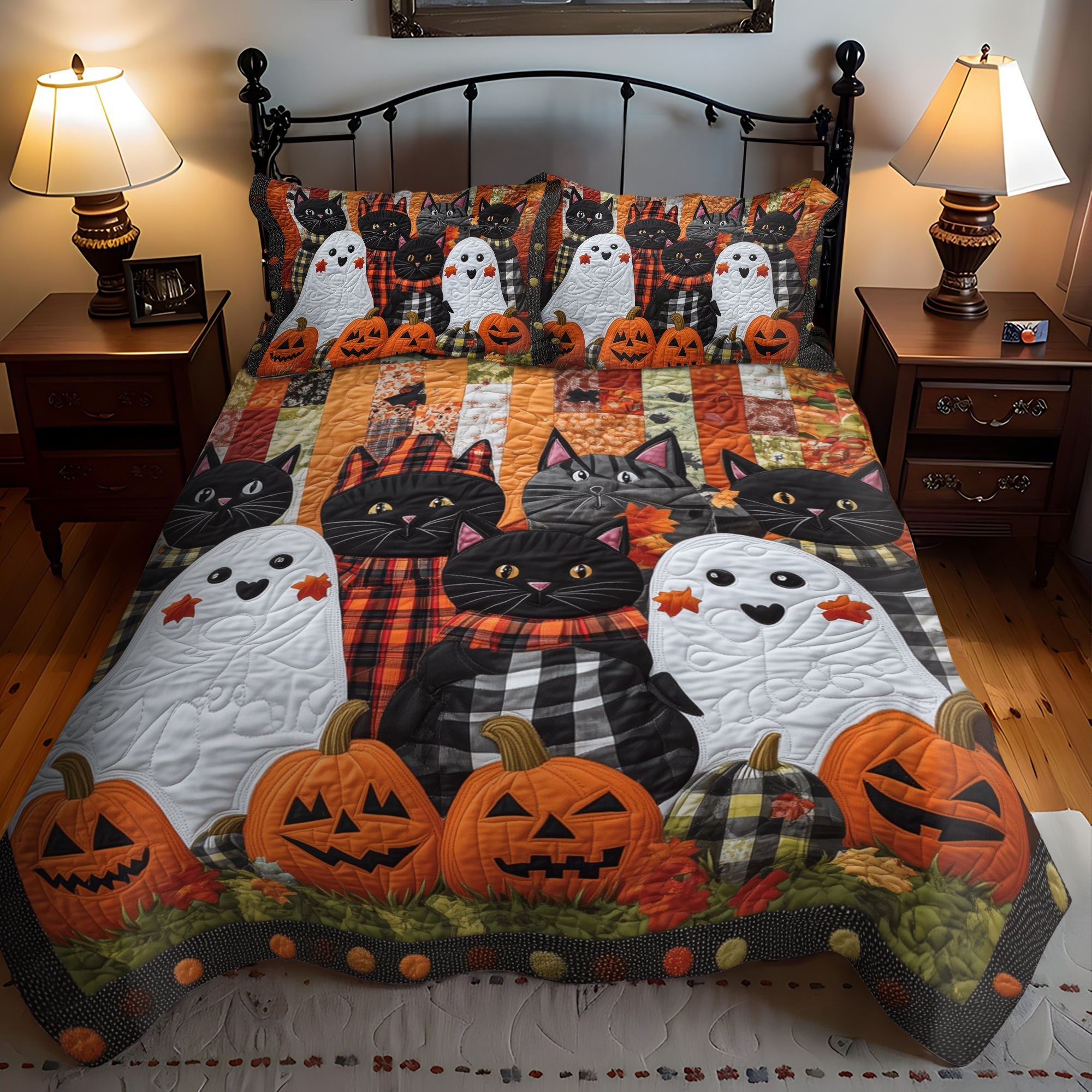 Spooky Feline 3-Piece Quilted Bedding Set NCU0TH1667