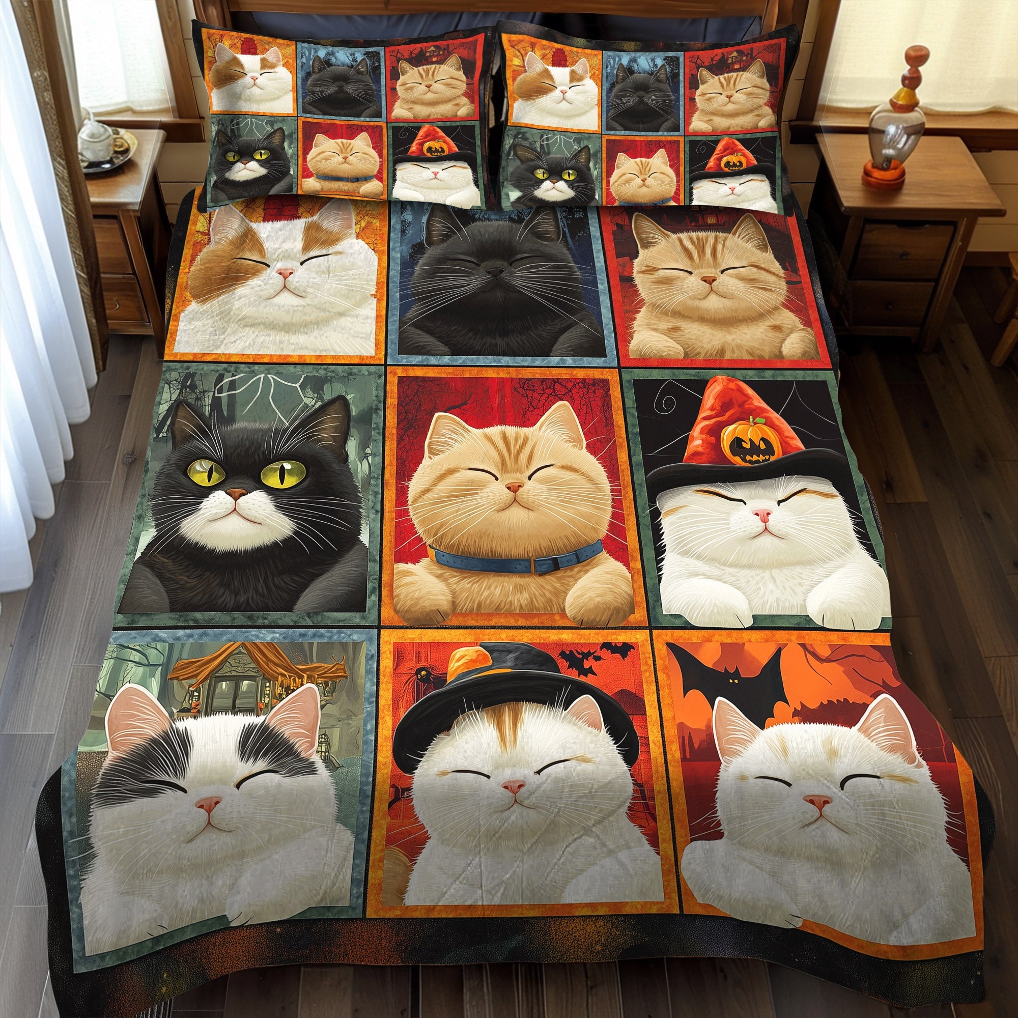 Spooky Kitty 3-Piece Quilted Bedding Set NCU0TL1167