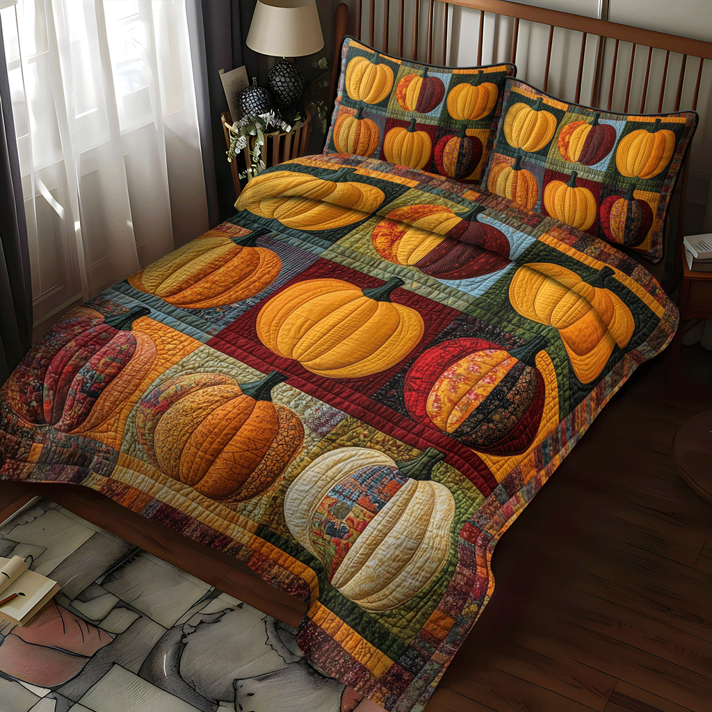 Spooky Pumpkin 3-Piece Quilted Bedding Set NCU0TH1856