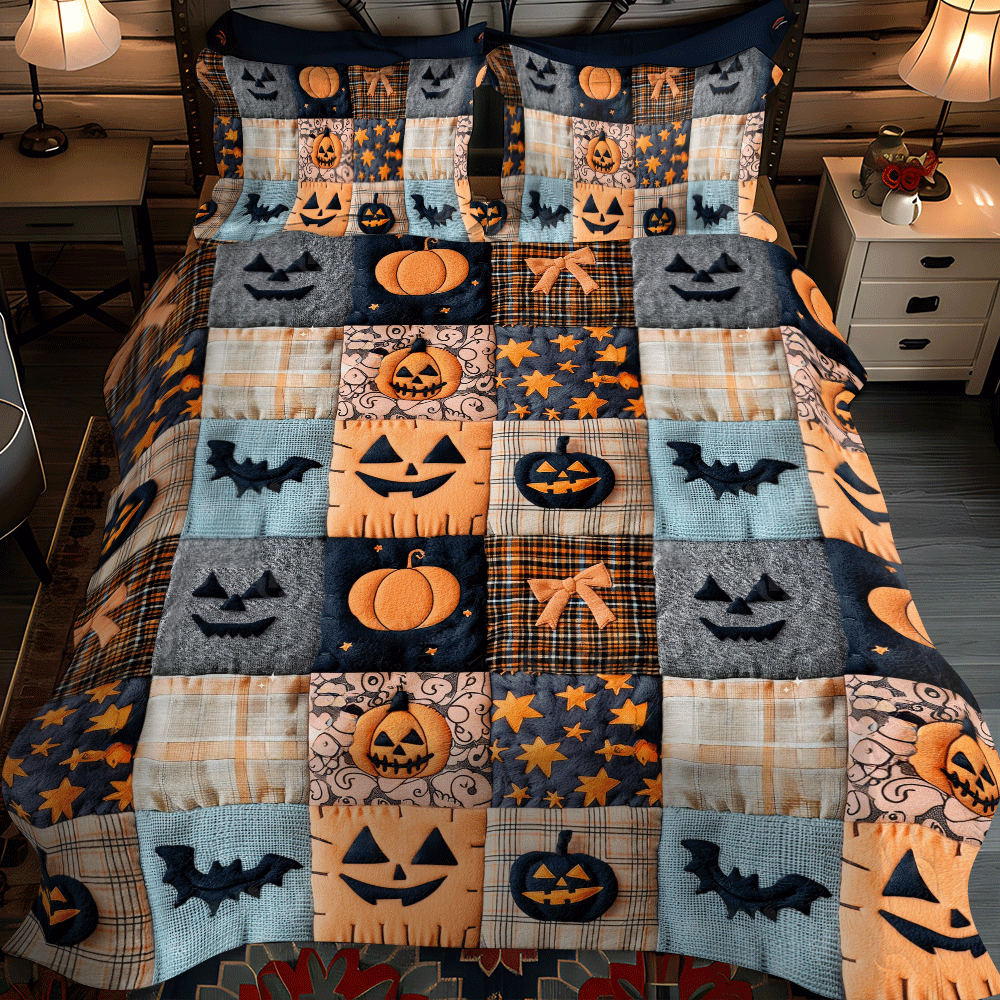 Spooky Season Halloween 3-Piece Quilted Bedding Set NCU0PD799