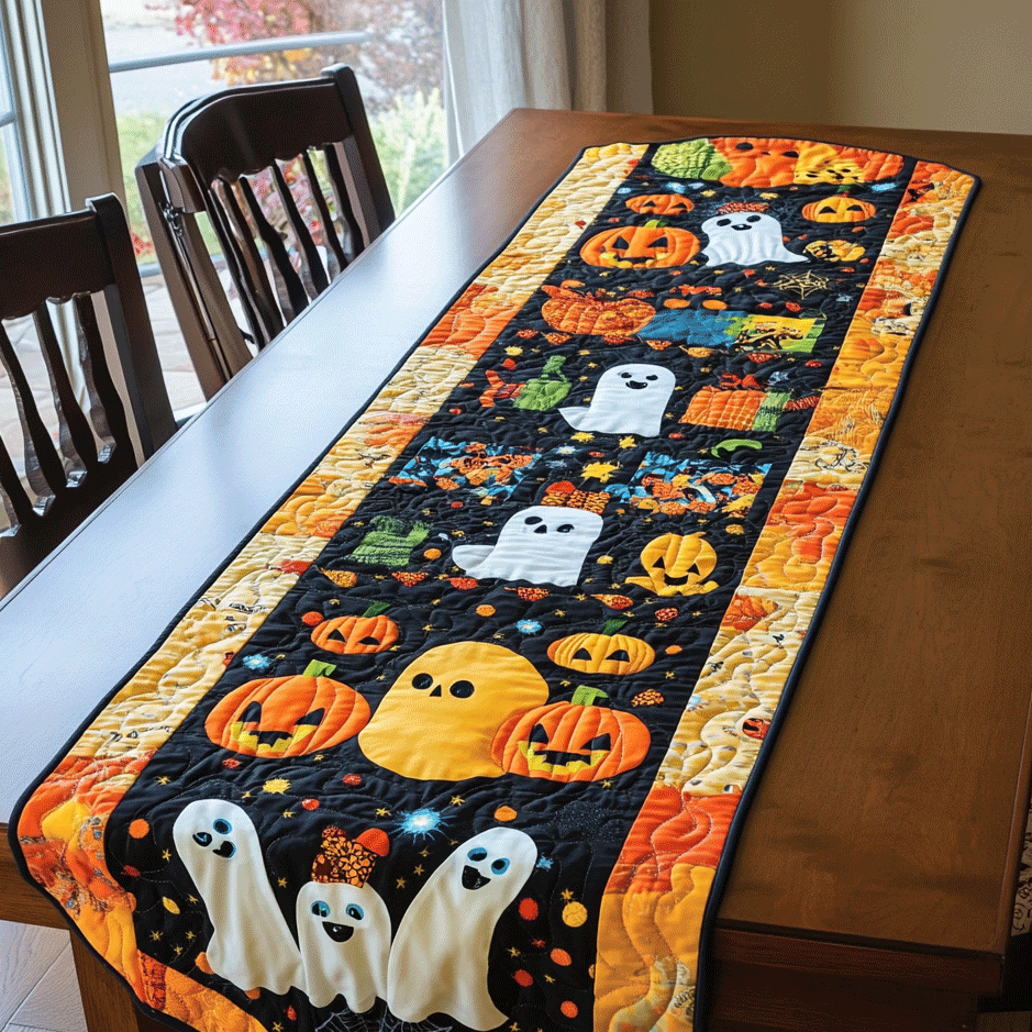 Spooky Season Halloween Quilted Table Runner NCU0PD686