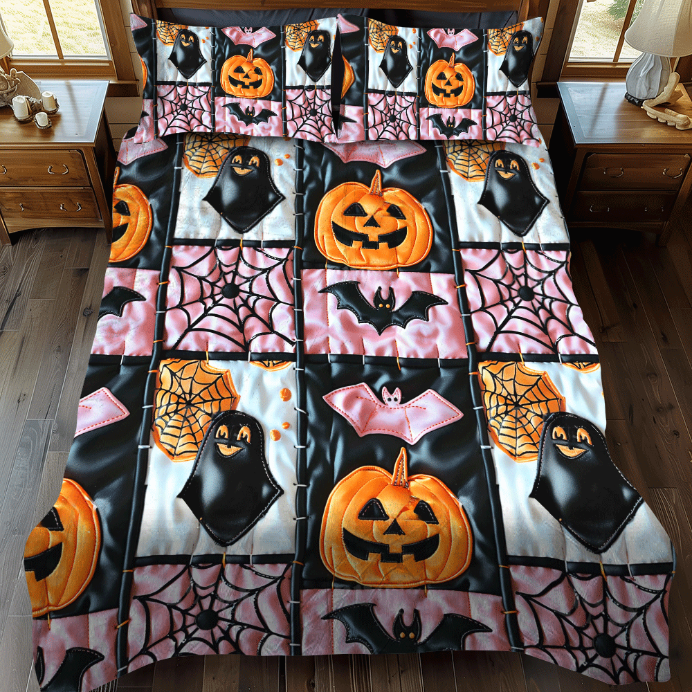 Spooky Skeleton Halloween 3-Piece Quilted Bedding Set NCU0PD806