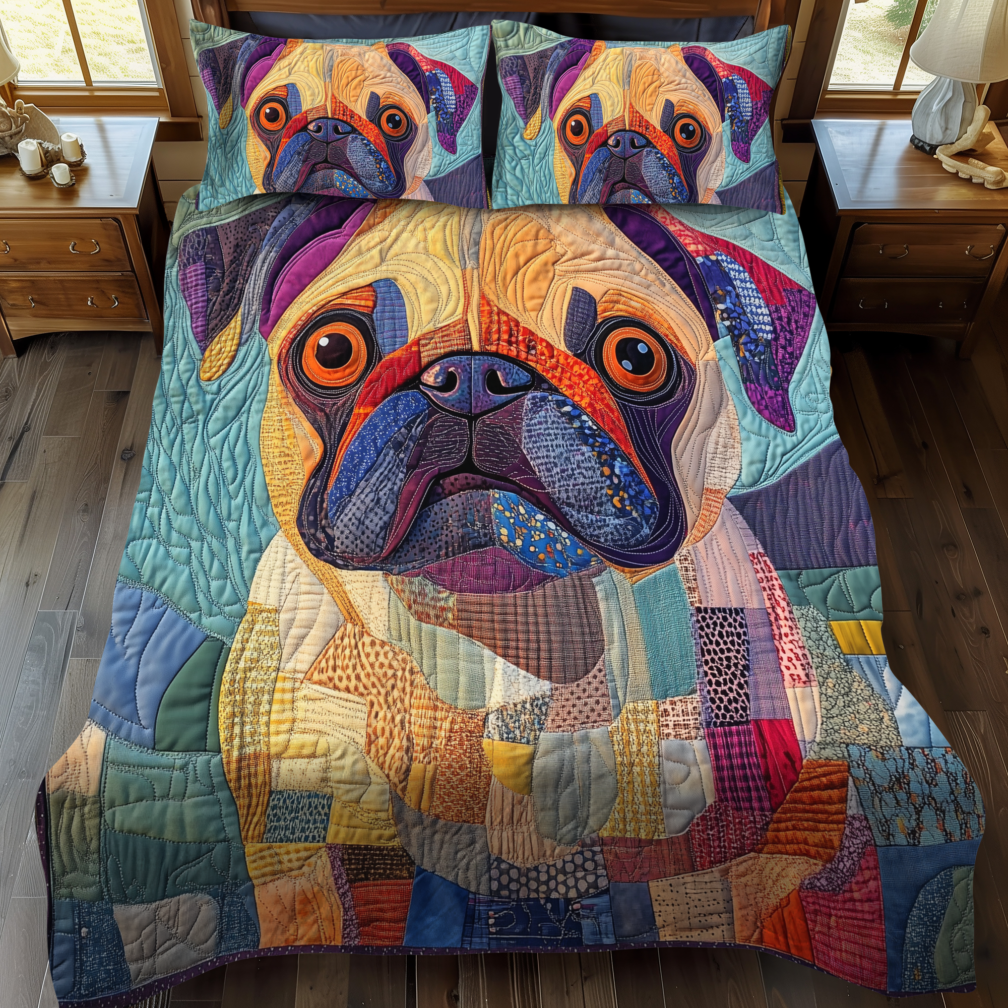 Squishy Pug Love 3-Piece Quilted Bedding Set NCU0DK1554