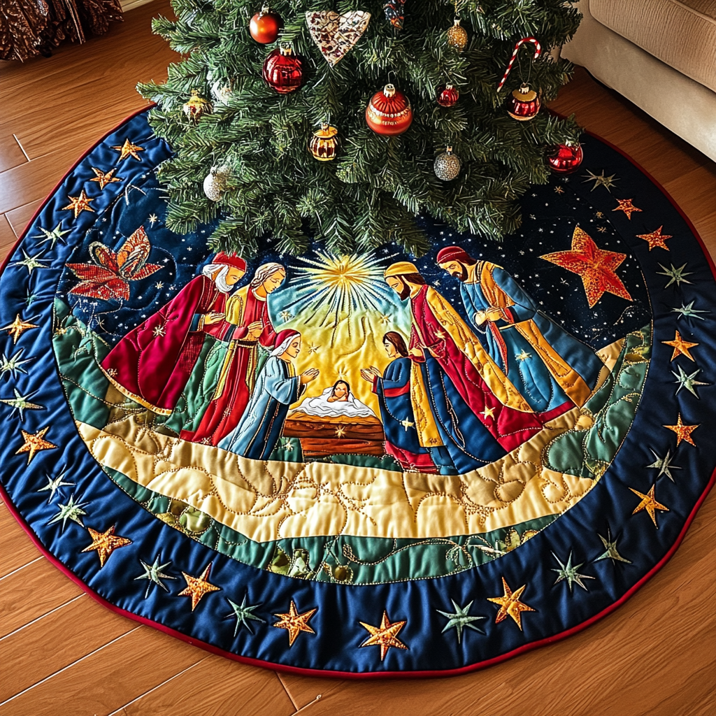 Stable Stars Christmas Quilted Tree Skirt NCU0DK1364