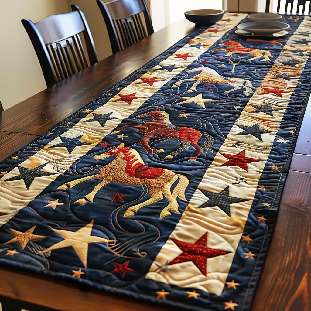 Star Pattern Horse Quilted Table Runner NCU0PD296