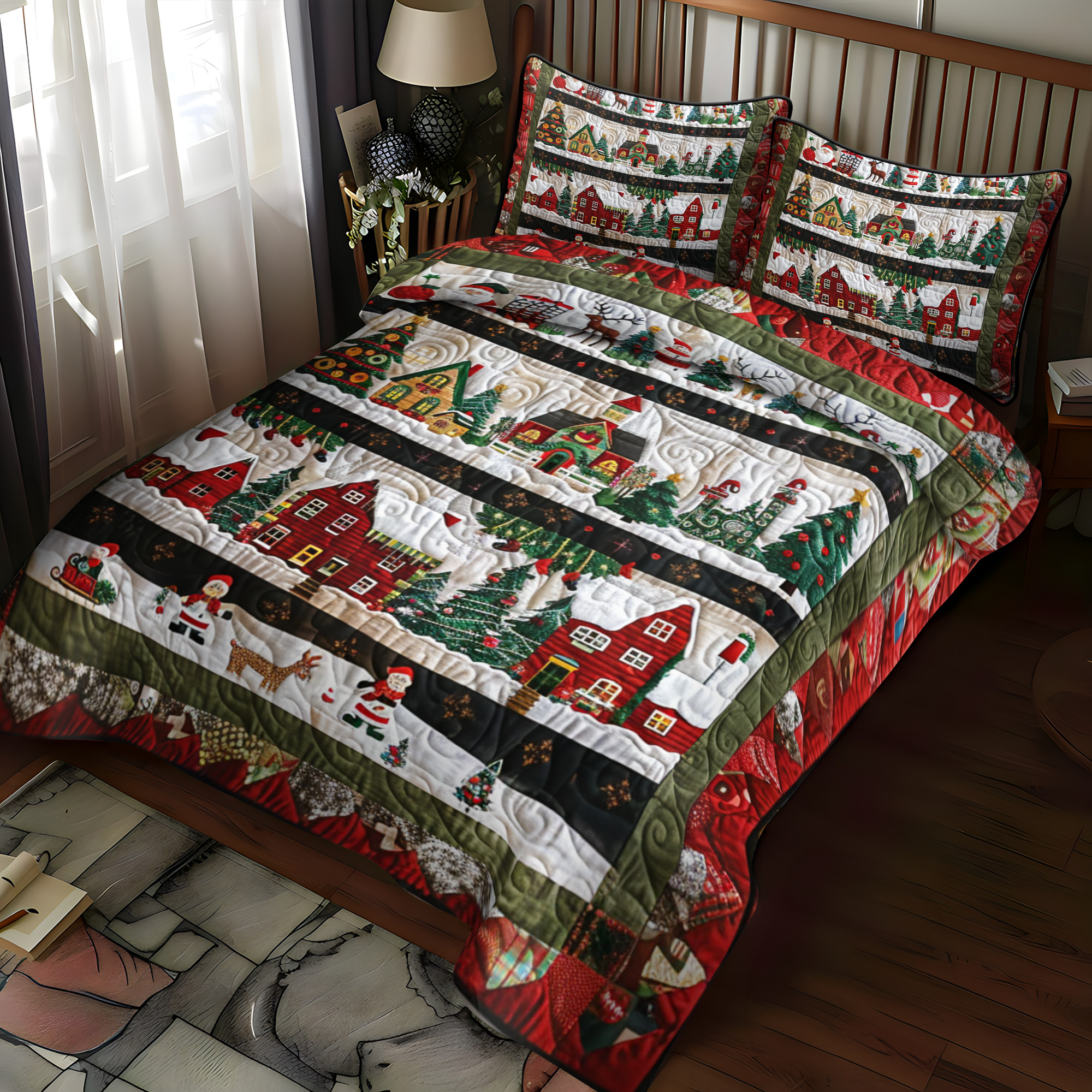 Starlit Santa 3-Piece Quilted Bedding Set NCU0NT043