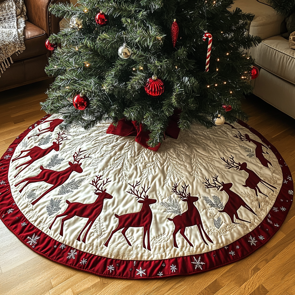 Starry Night Antlers Christmas Quilted Tree Skirt NCU0DK1478