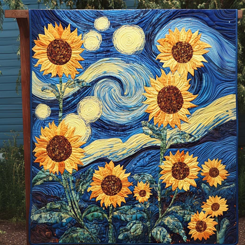 Starry Sunflower Night Art Quilt Hanging NCU0NT849