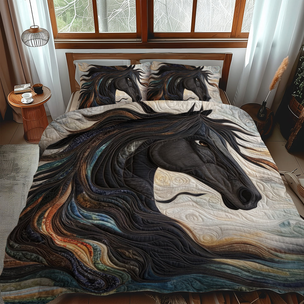 Stunning Horse Equestrian 3-Piece Quilted Bedding Set NCU0PD578