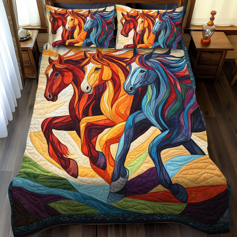 Stunning Horse Equestrian 3-Piece Quilted Bedding Set NCU0PD585