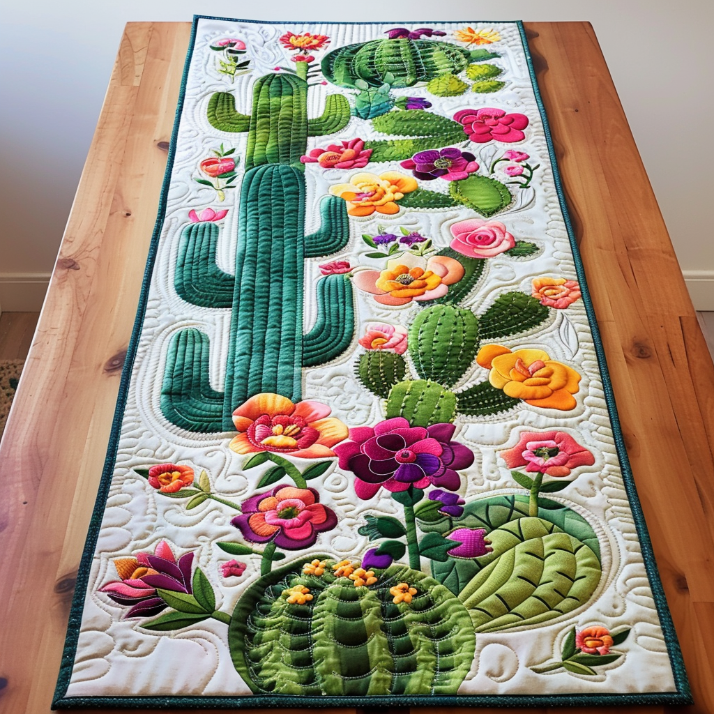 Succulent Bloom Quilted Table Runner NCU0TH468