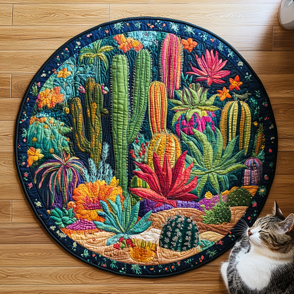 Succulent Garden Delight Quilted Round Mat NCU0PD883