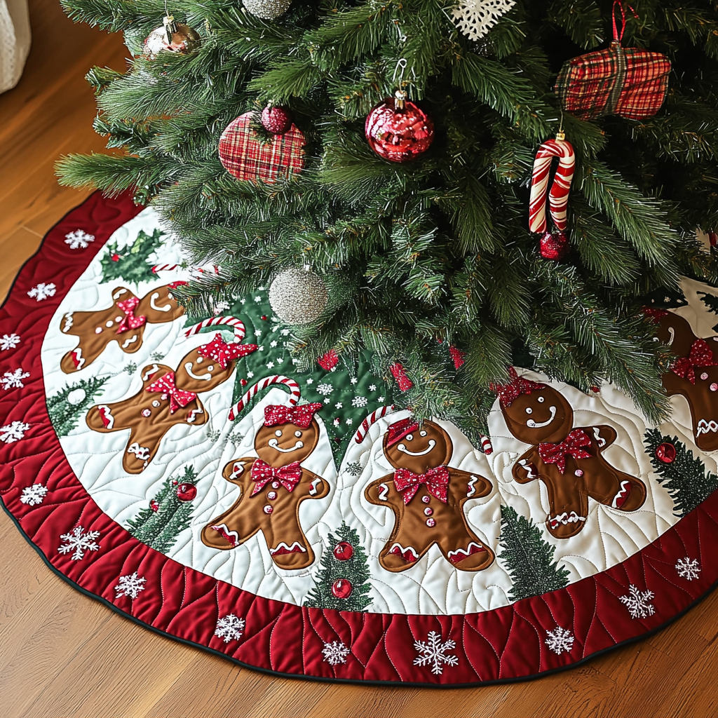 Sugar And Spice Cottage Christmas Quilted Tree Skirt NCU0DK1482