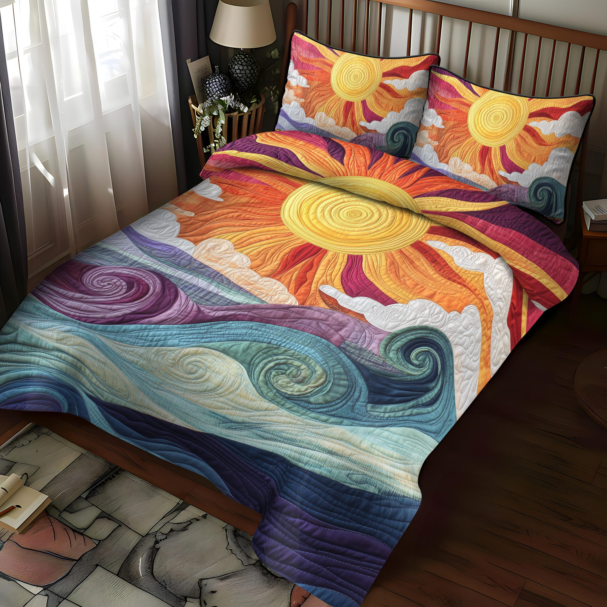 Sunburst Delight 3-Piece Quilted Bedding Set NCU0VL693