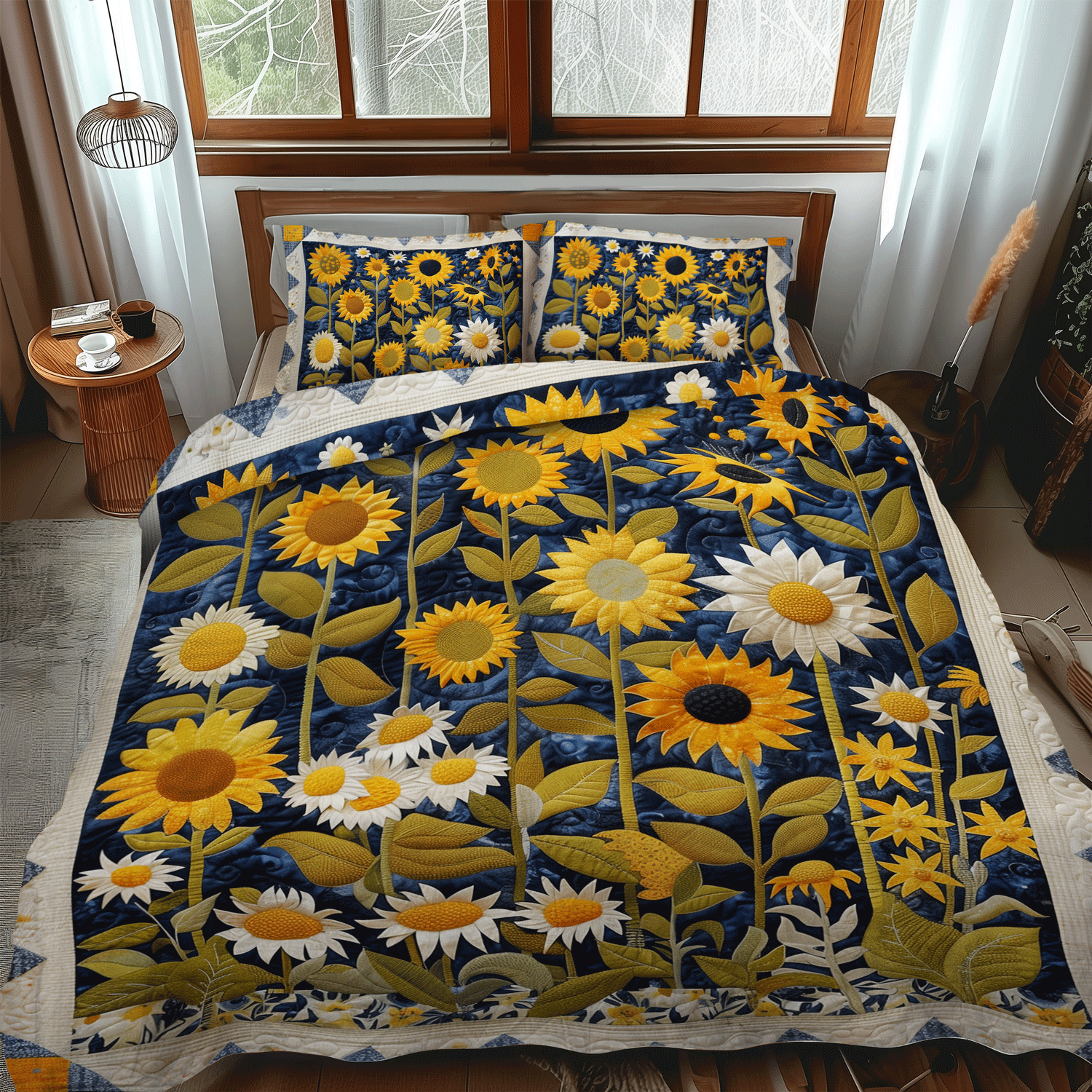 Sunflower Symphony 3-Piece Quilted Bedding Set NCU0TH1007