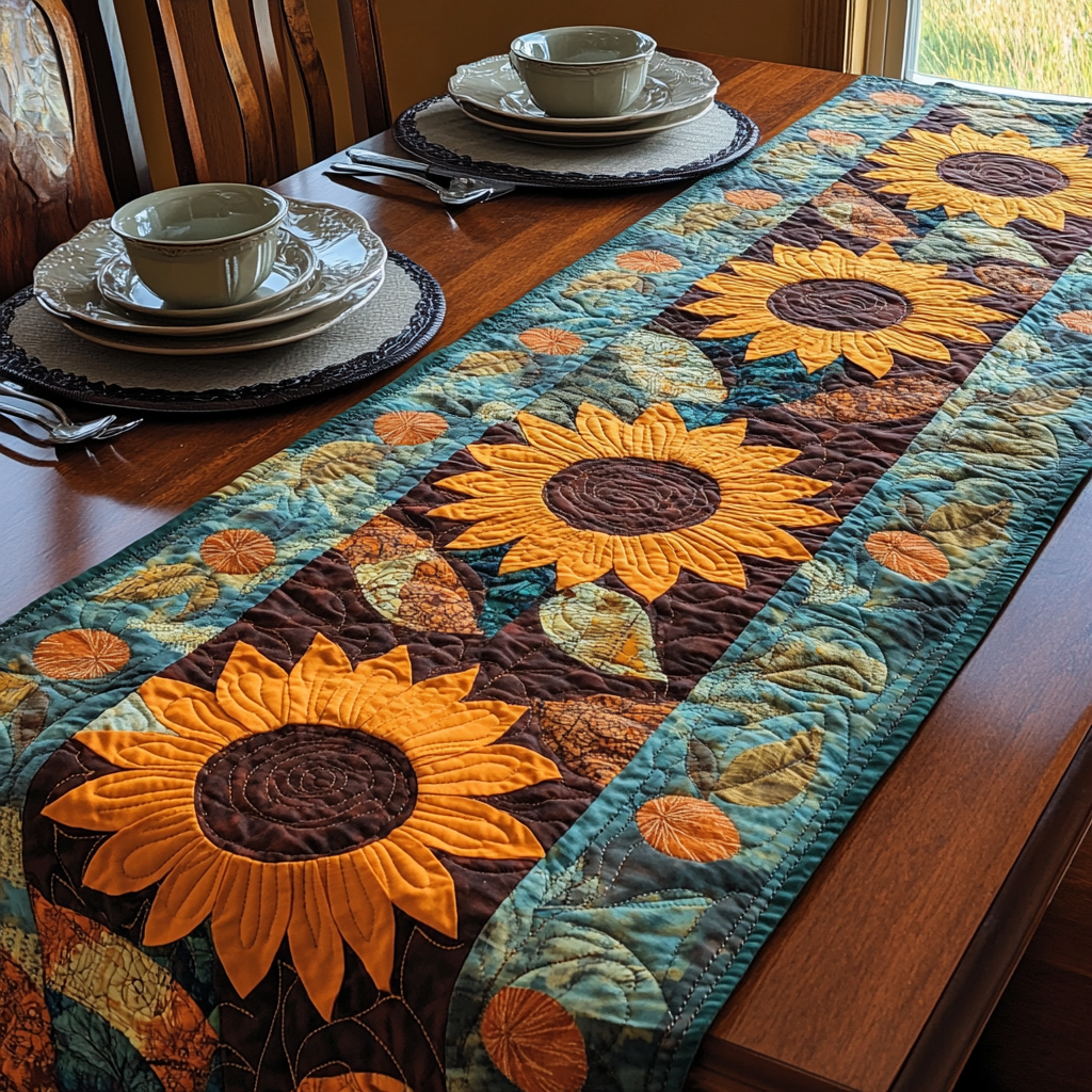 Sunflower Earth Quilted Table Runner NCU0DV516