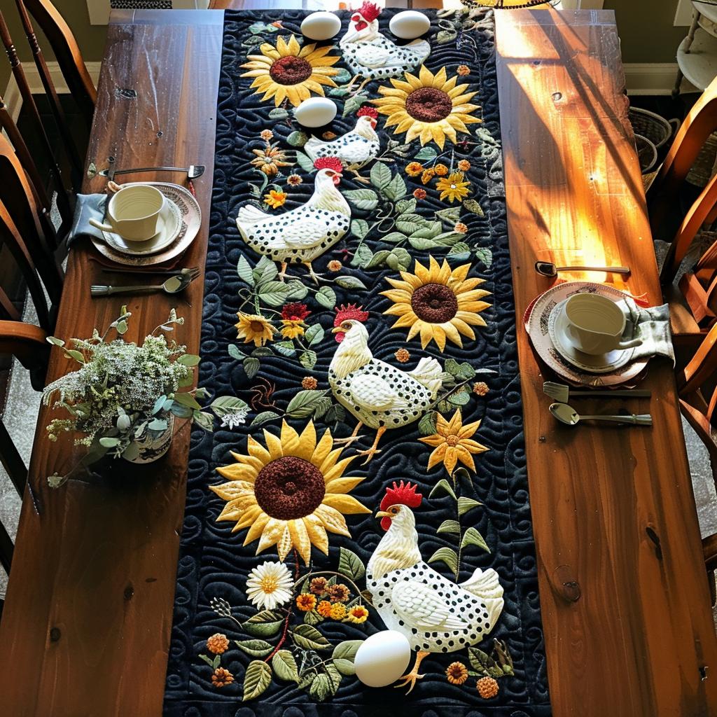 Sunflower Hens Quilted Table Runner NCU0TH580