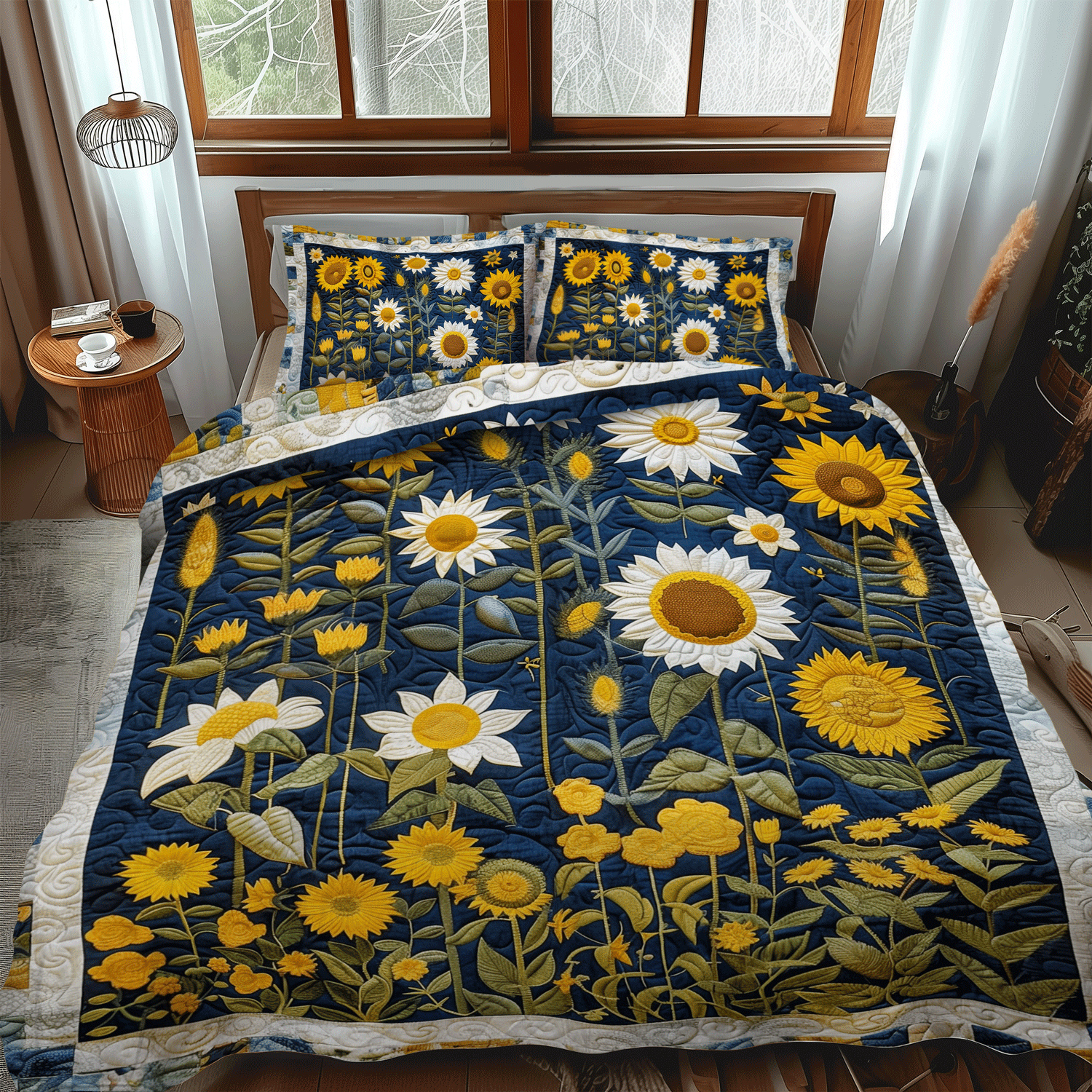 Sunflower Night 3-Piece Quilted Bedding Set NCU0TH1005