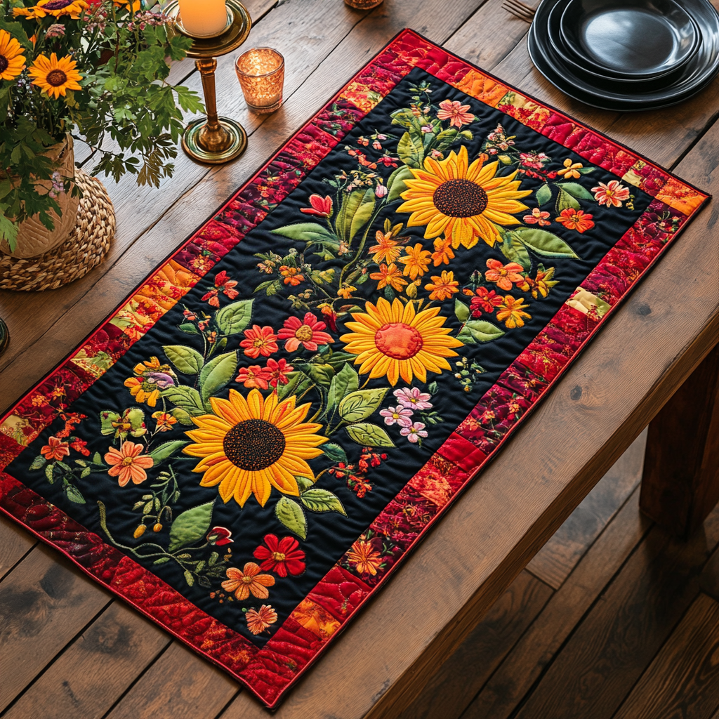 Sunflower Poetry Quilted Table Runner NCU0DV518