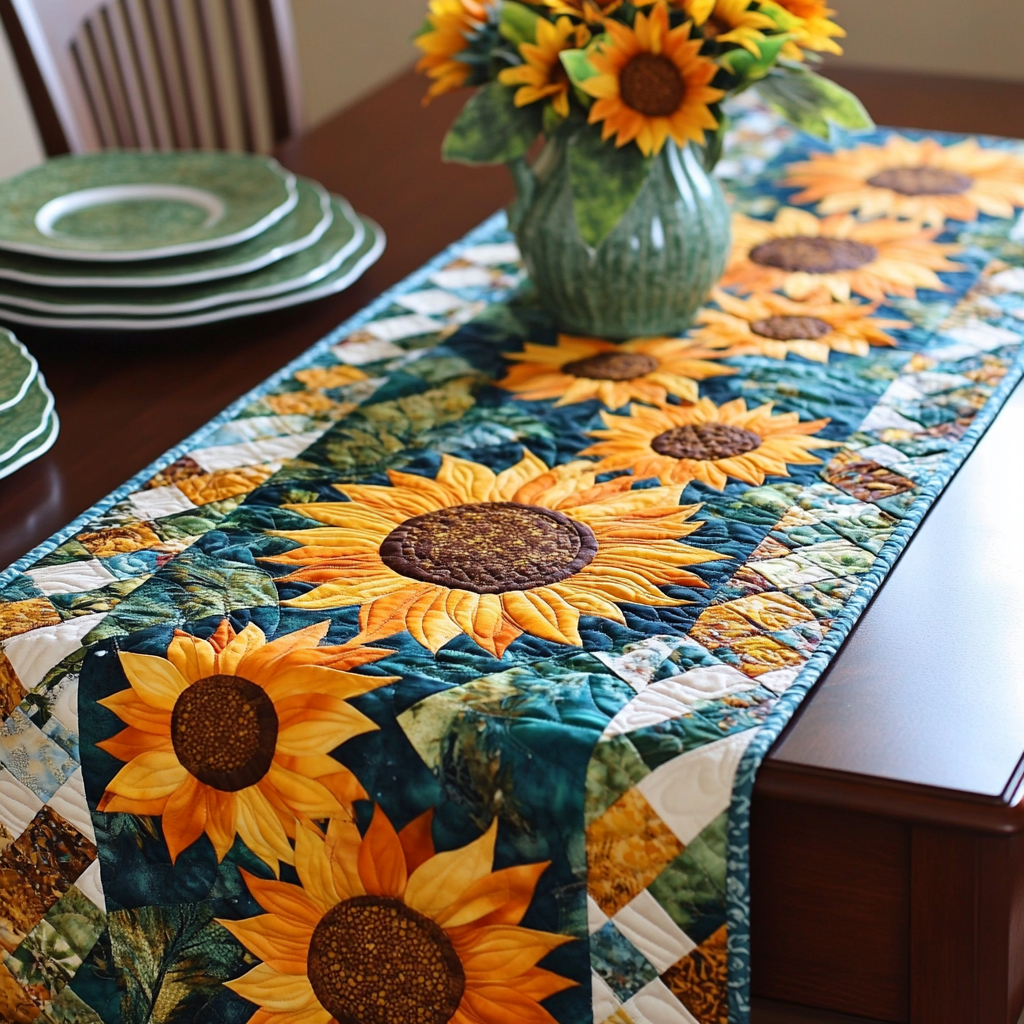 Sunflower Sea Quilted Table Runner NCU0DV519