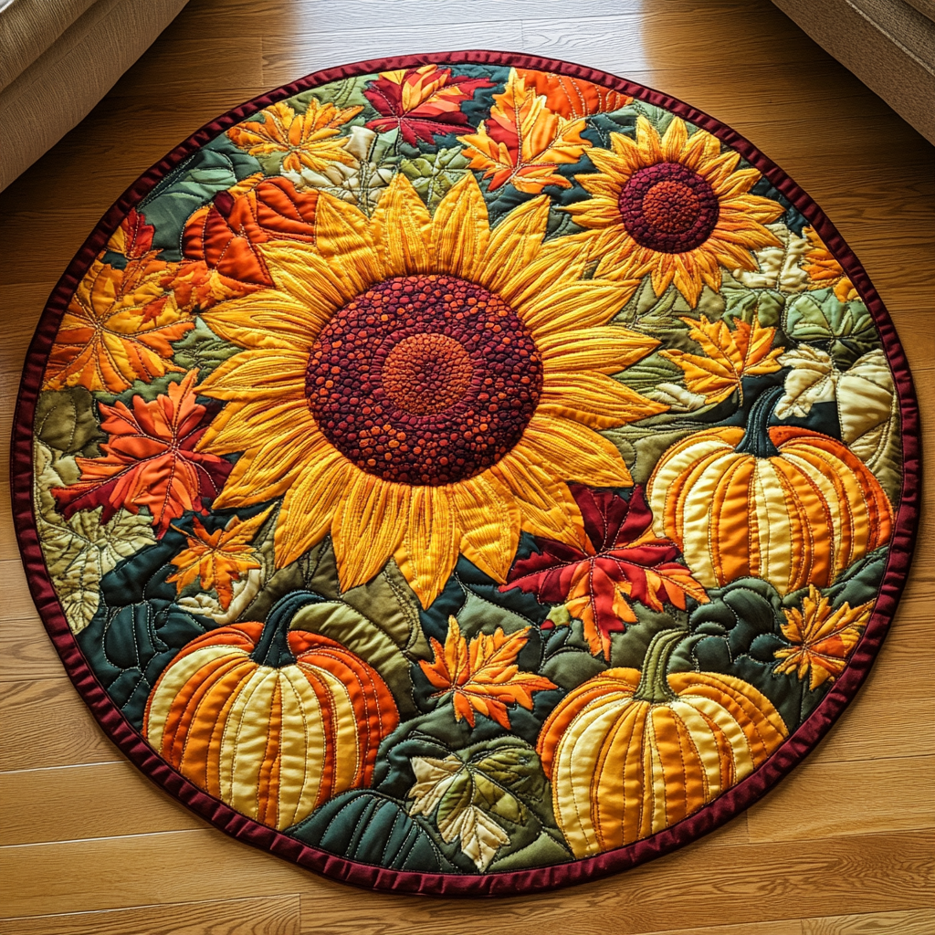 Sunflower Autumn Harvest Quilted Round Mat NCU0DV1024