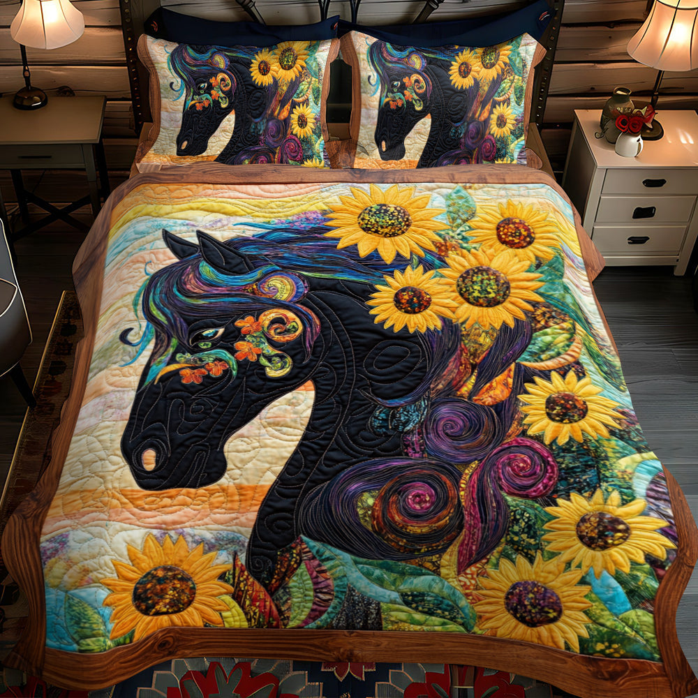 Sunflower Black Horse 3-Piece Quilted Bedding Set NCU0PD584