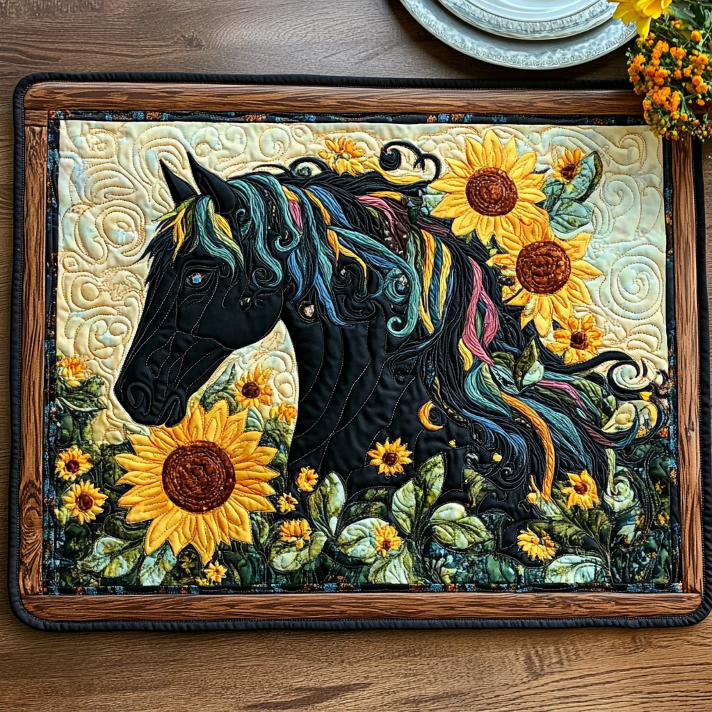 Sunflower Black Horse Quilted Place Mat NCU0PD458