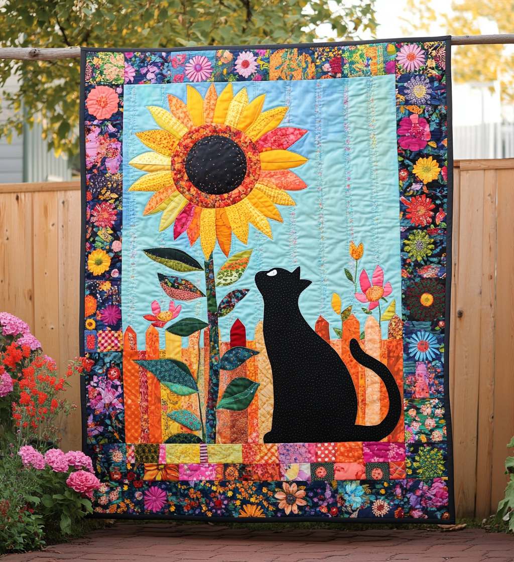 Sunflower Cat Quilted Blanket NCU0DV627