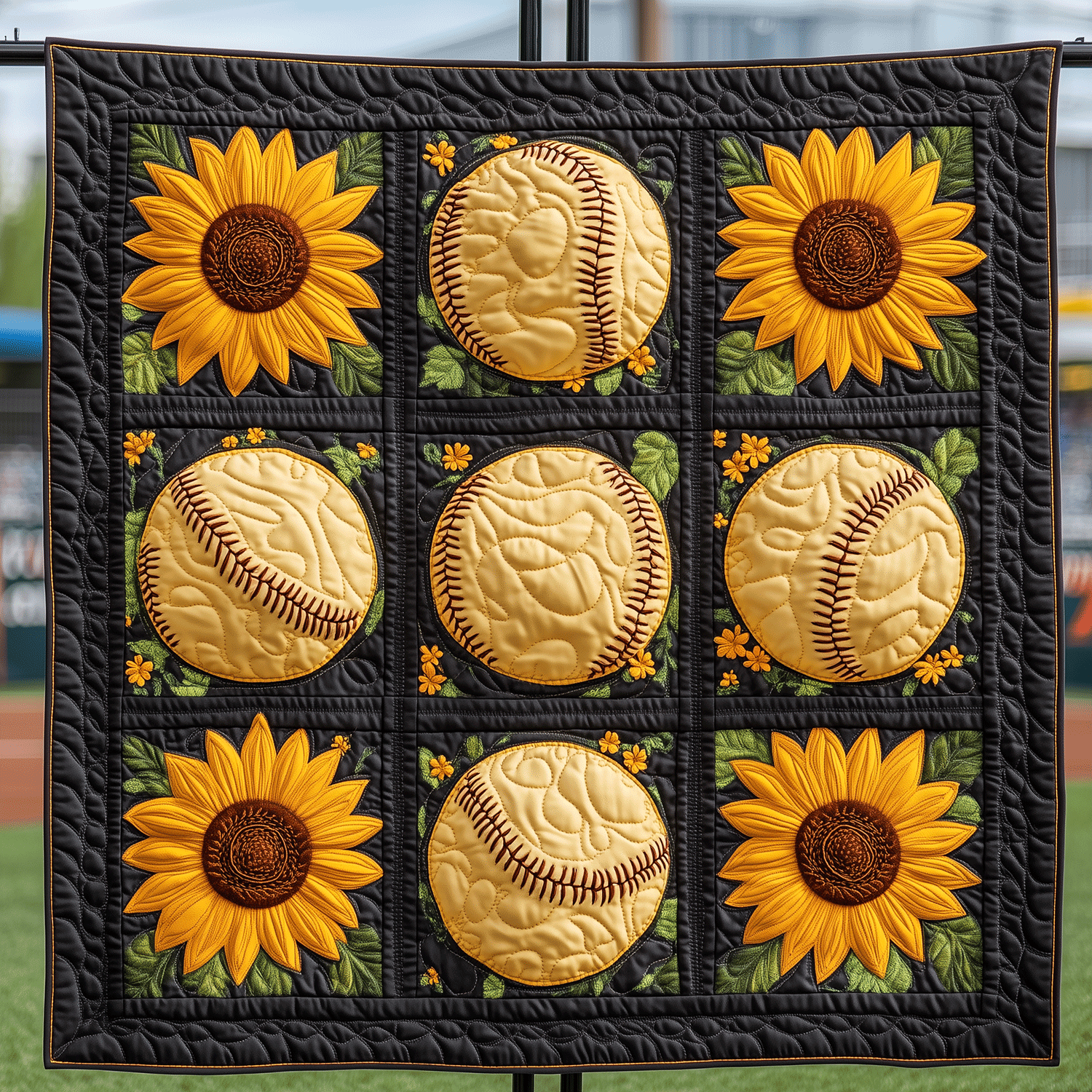 Sunflower Field Softball Quilted Blanket NCU0TH1492