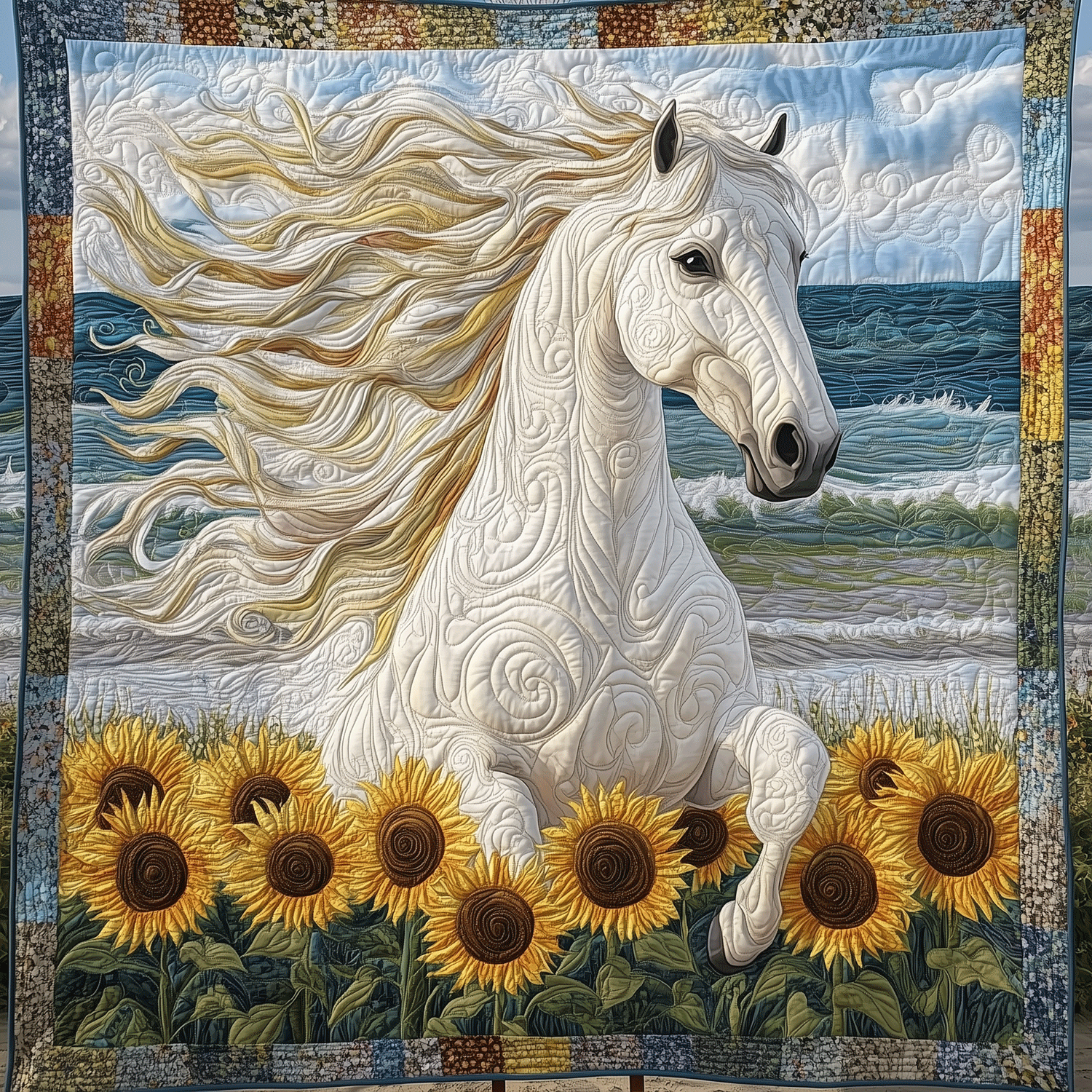 Sunflower Gallop Art Quilt Hanging NCU0TH1693