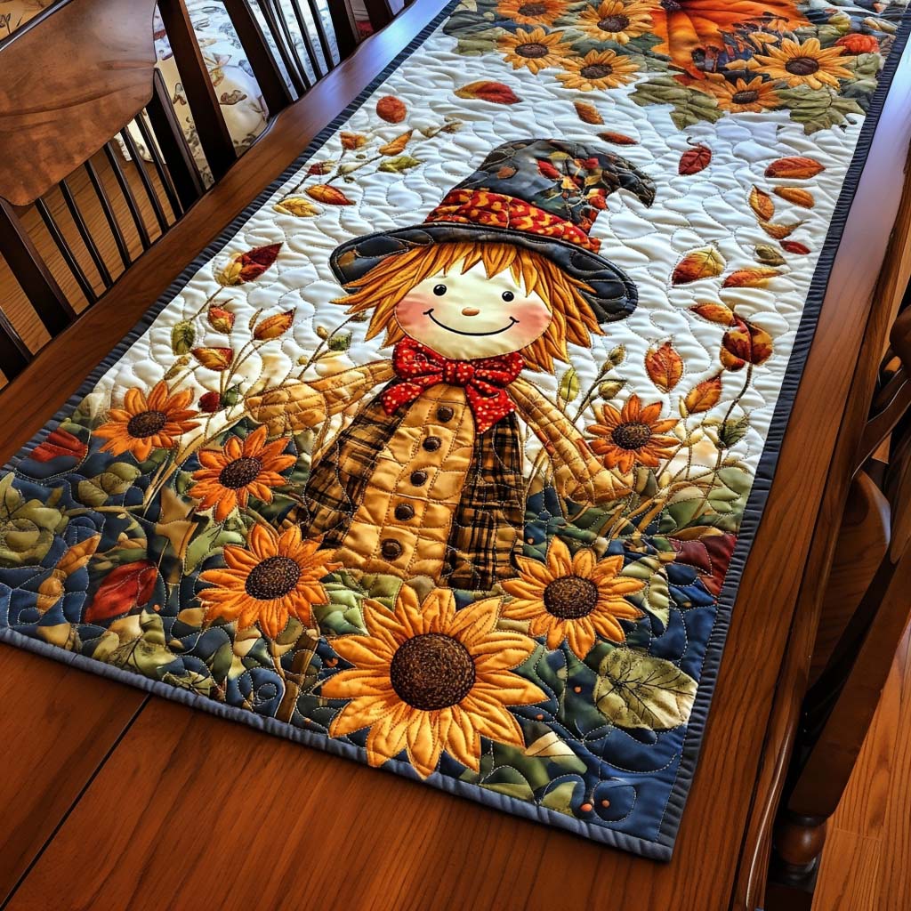 Sunflower Scarecrow Charm Quilted Table Runner NCU0NT1131