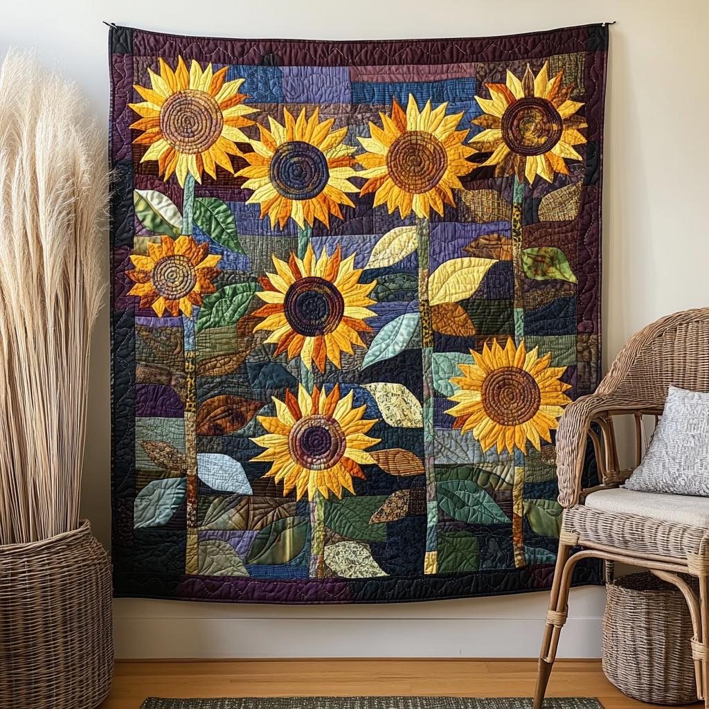 Sunflower Symphony Art Quilt Hanging NCU0TL927