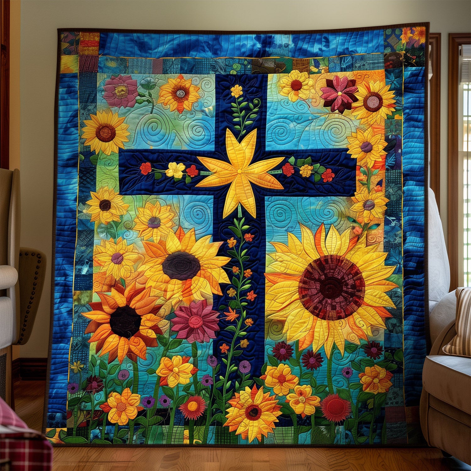 Sunlit Cross Art Quilt Hanging NCU0TH1561