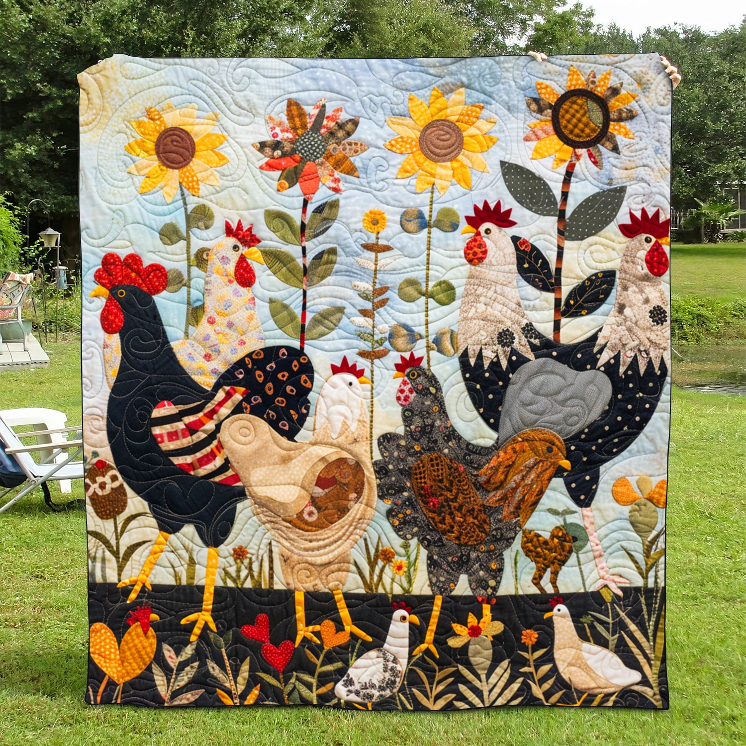 Sunny Chickens Quilted Blanket NCU0TH871