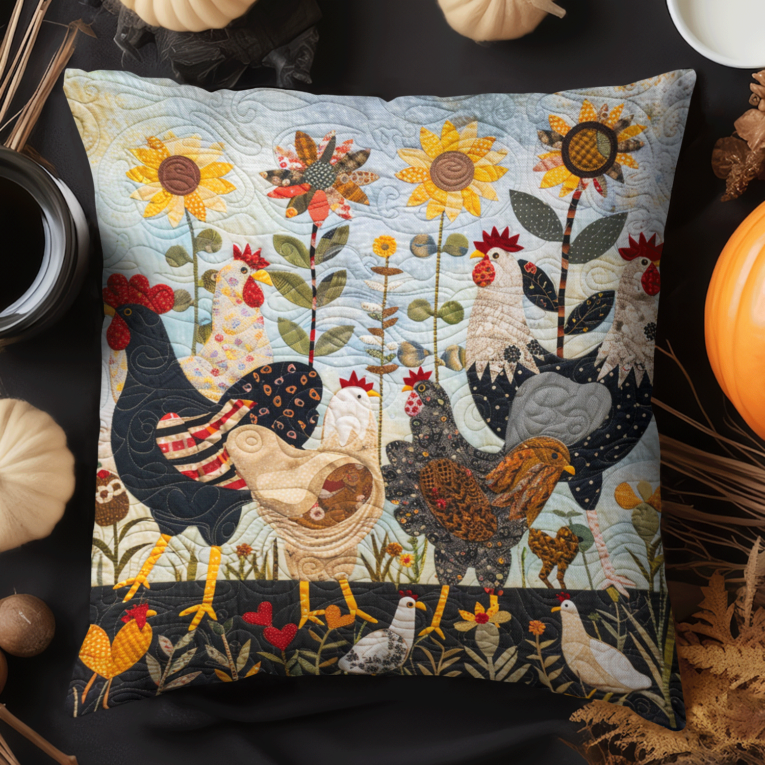 Sunny Chickens Quilted Pillow Case NCU0TH1211