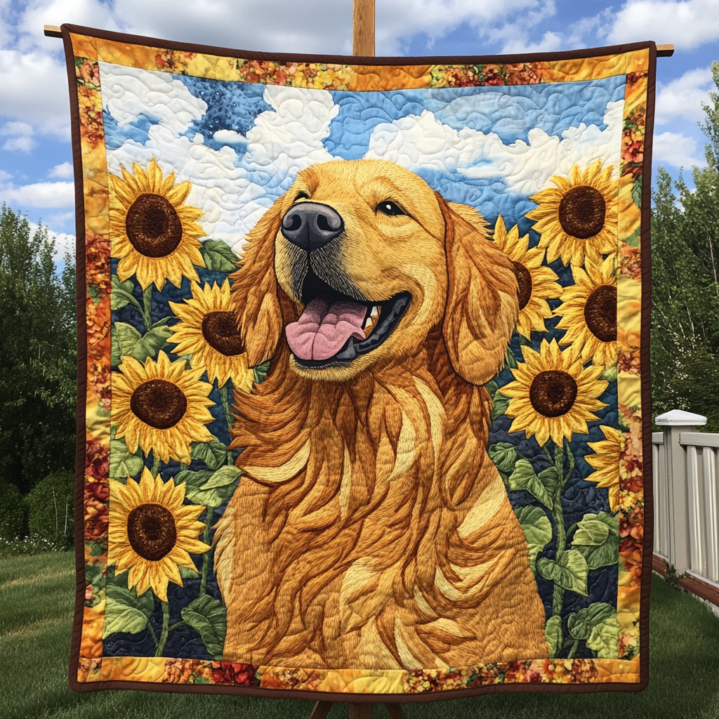 Sunny Day with a Golden Friend Quilted Blanket NCU0DK1529