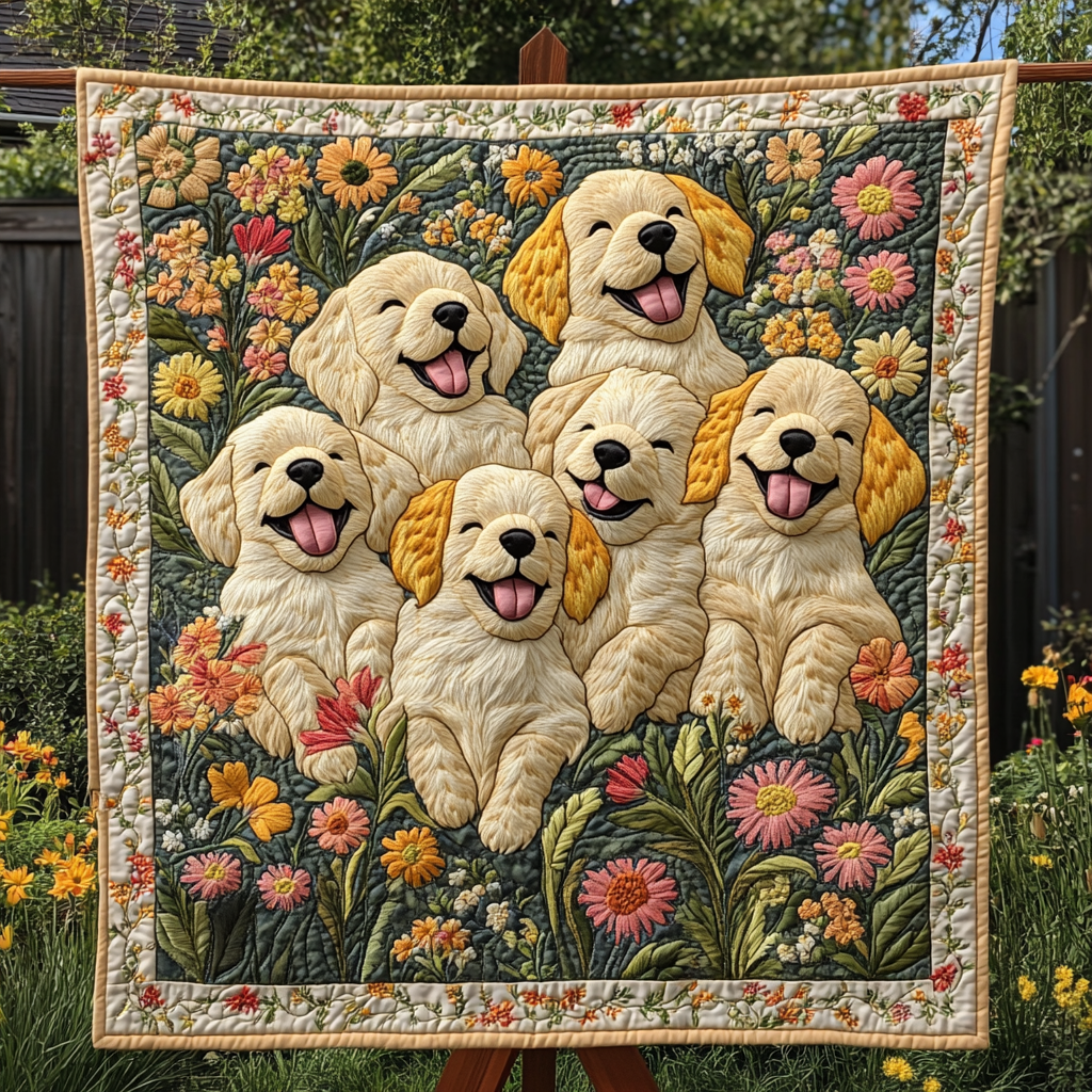 Sunny Pups in the Garden Quilted Blanket NCU0DK1525