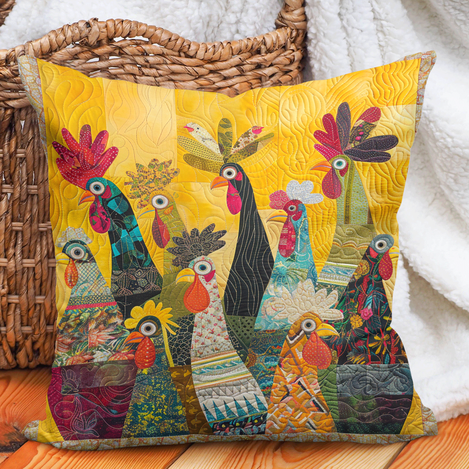 Sunrise Roosters Quilted Pillow Case NCU0TH1195